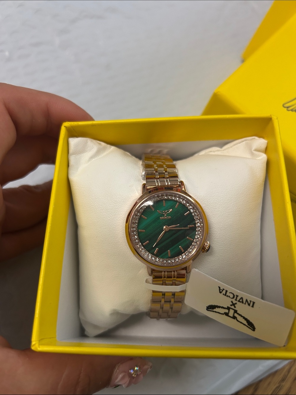 Invicta Women's Two-Tone Gold Watch with Green Dial and Crystal Bezel